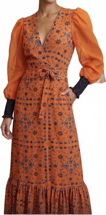 Jessie Western Pre-Loved Maxi Wrap Dress In Vibrant Orange / Blue Floral