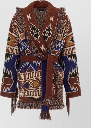 Alanui wool oversized fringed jacquard cardigan