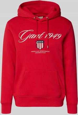 GANT Hoodie mit Label-Stitching und K&auml;nguru-Tasche in Rot, Gr&ouml;&szlig;e 4XL