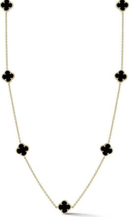 Chloe and Madison Onyx Clover Station Necklace in Gold/Black at Nordstrom Rack