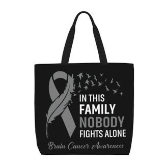 Generic Women Handbag In This Family No One Fights Alone Brain Cancer Awareness Ribbon Ladies Shopping Shoulder Bag Print Waterproof Shopping Bags, For Gradua