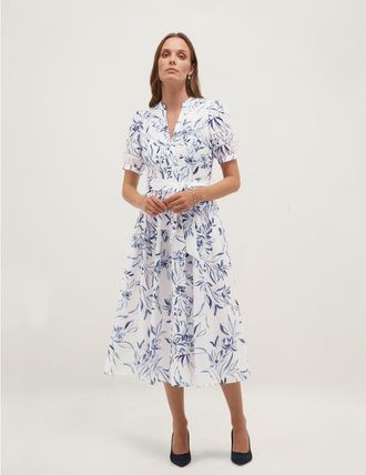 Hobbs London Annabella Floral Print Midi Dress in Ivorymidnight at Nordstrom, Size 16