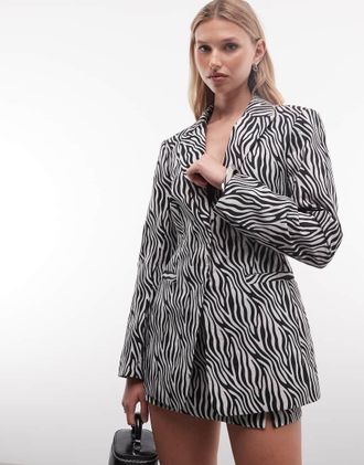Asos blazer sartoriale sagomato sui fianchi con stampa zebra-Multi