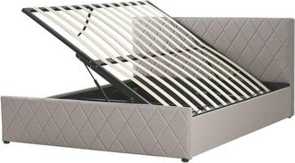 Beliani Cama Con Somier De Piel Sint&eacute;tica Gris Pardo 140 X 200 Cm Almacenaje Cabecero Rochefort