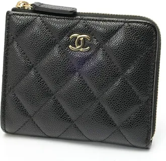 Chanel Black Grained Calfskin Wallet (Bi-Fold) (Pre-Owned)
