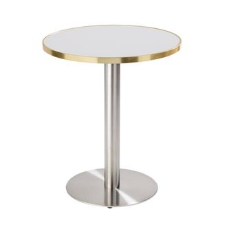Oviala Mesa de comedor 60 cm con tapa de m&aacute;rmol blanco/dorado y base plateada