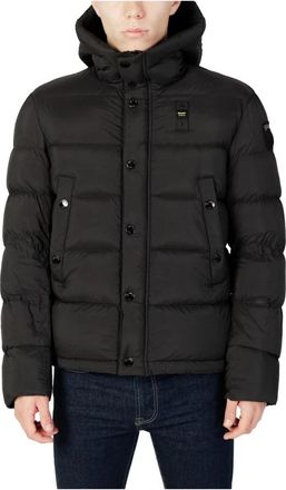 Blauer Stijlvolle gewatteerde jas met capuchon en knoopsluiting - Heren - Winterjassen - Zwart - XL - Jassen