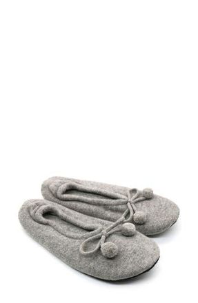 Portolano Cashmere Ballerina Pom Slipper in Grigio/Black at Nordstrom Rack, Size Small