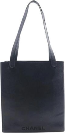Chanel Pre-owned Logo Tote Bag van Getextureerd Leer - Dames - Vintage Shopper - Zwart - ONE Size - Leer - Vintage