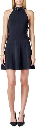 endless rose Beaded Cutout Rib Minidress in Black at Nordstrom, Size X-Small