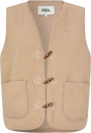 Lollys Laundry Teddy Vest met V-hals en knopen - Dames - Bodywarmers - Beige - L - Polyester - Jassen