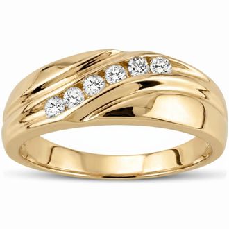 Pompeii3 Mens 14K Yellow Gold 1/4ct Diamond Wedding Ring Band Size Selectable