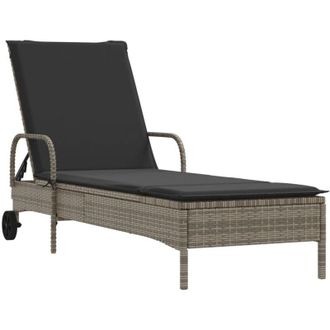 vidaXL Tumbona Con Ruedas Y Coj&iacute;n Rat&aacute;n Sint&eacute;tico Gris Vidaxl