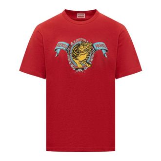 Kenzo Tops, Heren, Rood, XL, Katoen, Jumping Tiger T-Shirt