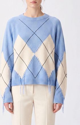 Pinko Maglia Berna in lana e cashmere con motivo a rombi e dettagli con frange