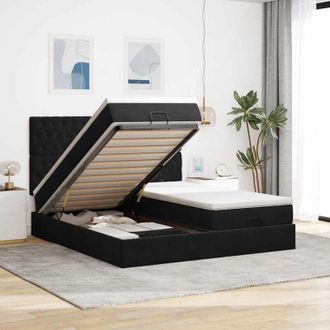 vidaXL Estructura De Cama Otomana Colchones Terciopelo Negro 200x200cm Vidaxl