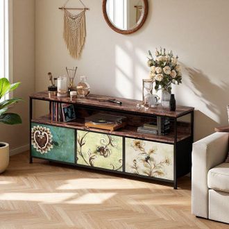 OEM Mueble De Tv, Led Rgb, 3 Cajones, Patas Ajustables, Retro Y Moderno, De Madera, Sala Y Dormitorio, 108 X 29 X 57 Cm