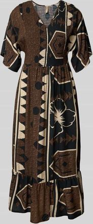 Soyaconcept Midikleid aus Viskose mit V-Ausschnitt Modell ROSALIE in Mittelbraun, Gr&ouml;&szlig;e XS