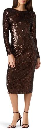 Steve Madden Hailee Sequin Long Sleeve Midi Dress in Brown at Nordstrom, Size Xx-Large