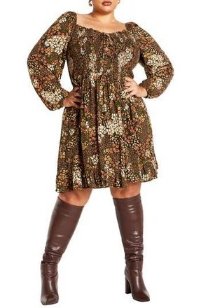 City Chic Tilly Floral Print Long Sleeve Minidress in Underground Ditsy at Nordstrom Rack, Size Xxs/12W