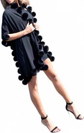 La Fiorentina Faux Fur Poms Trim Wrap In Black