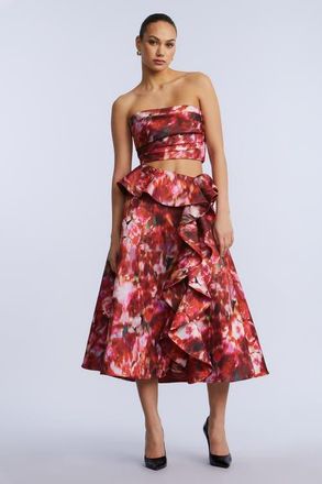 BCBGeneration Pleated Satin Bustier in Washed Rose Chili Pepper Print at Nordstrom, Size 14
