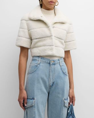 Gorski Horizontal Lamb Shearling Short-Sleeve Bolero Jacket