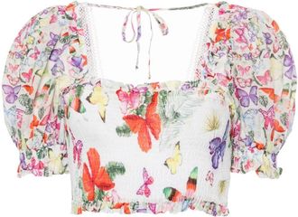 Charo Ruiz Ibiza Lirio butterfly-print blouse - women - Polyester/Cotton - M - White
