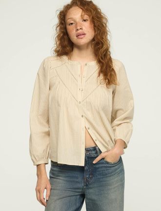 Lucky Brand Womens Long Sleeve Trimmed Peasant Blouse