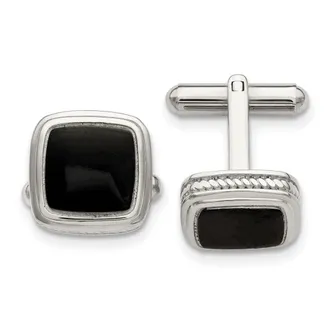 Diamond2Deal Stainless Steel Polished Black IP-plated Textured Edge Cufflinks