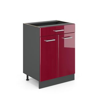 Vicco Mueble Bajo De Cocina R-line, Rojo Burdeos Alto Brillo, 60 Cm Con Caj&oacute;n, Sin Encimera, Vicco