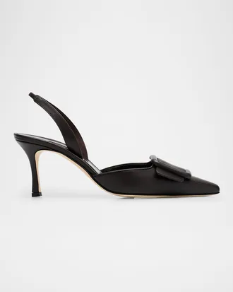 Manolo Blahnik Maysli Leather Buckle Halter Pumps