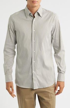 BOSS Hays Slim Fit Stripe Stretch Cotton Dress Shirt in Open Green at Nordstrom Rack, Size 14.5 - R