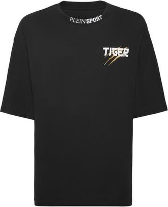 Plein Sport T-Shirt Round Neck Ss Tiger Tokyo Men in Black/lightgold at Nordstrom, Size Xxx-Large