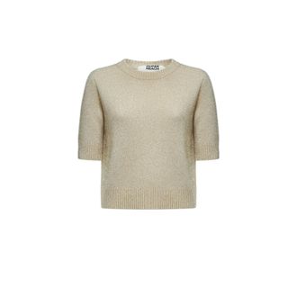 Silvian Heach Kortemouwtrui met lurex-effect - Dames - Ronde hals truien - Geel - XS - Polyester - Truien & Vesten