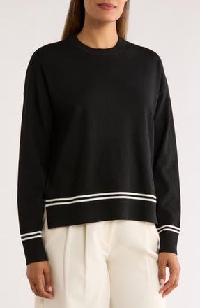 Nordstrom Rack Tipped Crewneck Sweater in Black- Ivory T Tipping at Nordstrom Rack, Size X-Small
