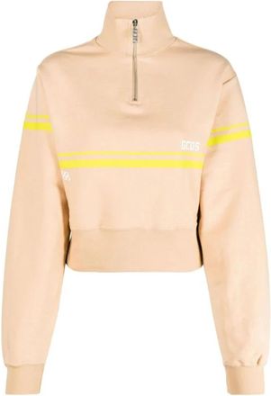 GCDS Bruine Half Zip Sweater Bliss - Dames - Sweatshirts - Bruin - L - Katoen - Hoodies & sweatvesten