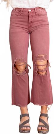 Flying Monkey Vintage High Rise Crop Ripped Flare Jeans In Russet Brown