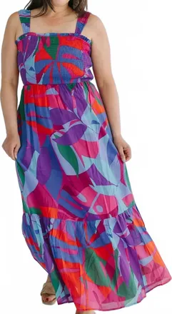 Sugarlips Womens Tayla Abstract Smocked Maxi Dress In Magenta-Blue-Green