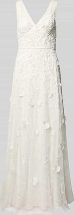 Adrianna Papell Maxikleid mit Perlen und V-Ausschnitt in Offwhite, Gr&ouml;&szlig;e 38