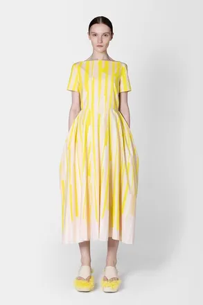 Roksanda Ilincic Vaela Stripe Cotton Midi Dress in Collage Print Yellow/Blush at Nordstrom, Size 2