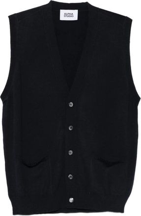 Alpha Studio Gebreid vest met knopen - Heren - Vesten - Blauw - M - Truien & Vesten