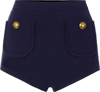 Elisabetta Franchi Gebreide shorts met juwelenknopen - Dames - Bermuda - Blauw - XL - Leer - Korte Broeken