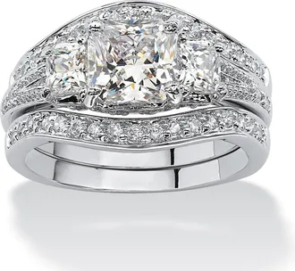 Palm Beach Jewelry 2.89 TCW Princess-Cut Cubic Zirconia Platinum-Plated Wedding Band Set