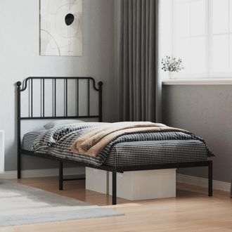 vidaXL Estructura Cama Sin Colch&oacute;n Con Cabecero Metal Negro 90x200 Cm Vidaxl