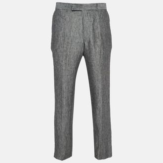 HUGO BOSS Boss By Hugo Boss Grey Pinstripe Linen Straight-Leg Trousers