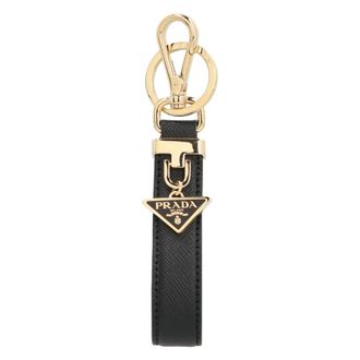 Prada Keyrings, female, Black, Size: ONE SIZE Leather Card Holder with Logo Detail