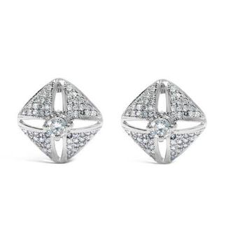 House of Brilliance Silver 1.0 Ct Diamond Studded Rhombus Stud Earring in White at Nordstrom
