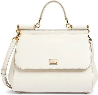 Dolce & Gabbana Sicily Leather Top Handle Bag in 80001 White at Nordstrom