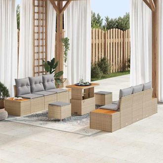 vidaXL Vidaxl - Conjunto De Sof&aacute; De Jard&iacute;n Con Coj&iacute;n 9 Pcs Beige Polirat&aacute;n